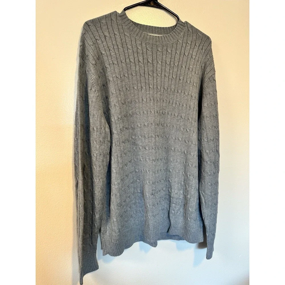 Banana Republic Mens Grey Cable Knit Crewneck Sweater 100% Cotton Size L